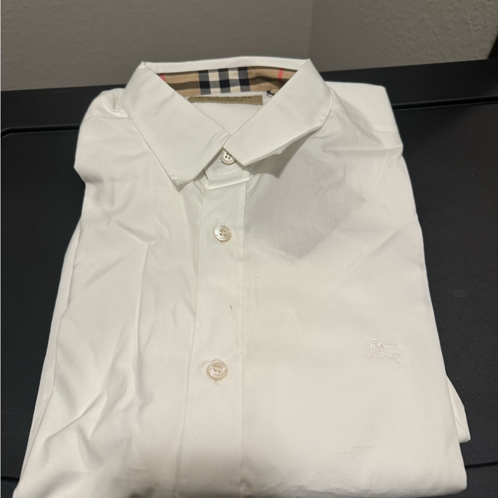 Burberry Mens White Check Dress Shirt